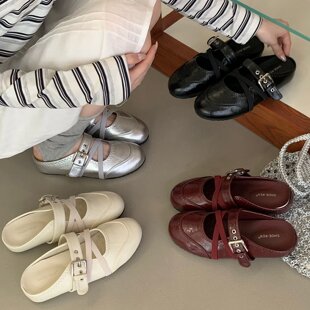 德训鞋 交叉带爆款 REN韩版 外穿时尚 潮流扣带单鞋 女包头半拖鞋 SHOE