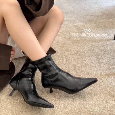 性感尖头细跟高跟短靴女春秋单靴
