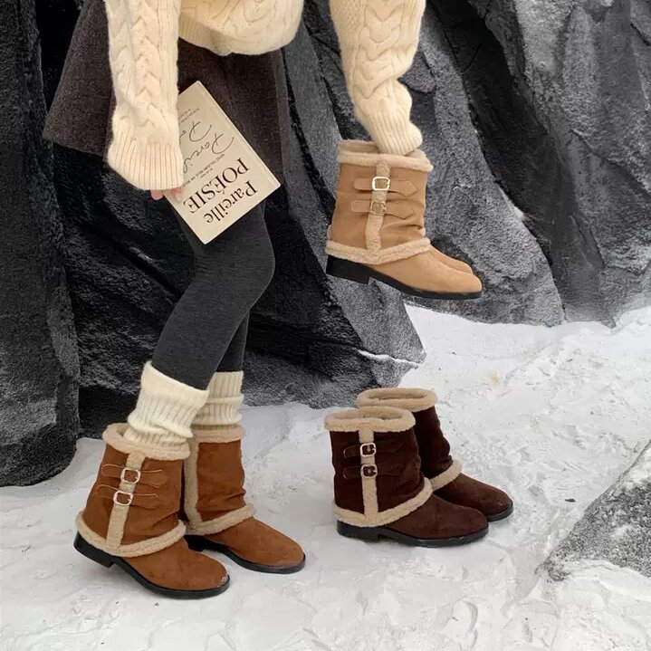 GeGèLV 2025新款羊羔毛雪地靴女冬季外穿加绒加厚保暖防滑马丁靴