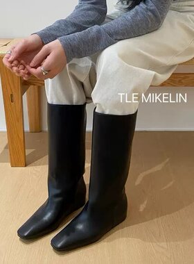TLE MIKELIN 2025新款英伦风方头坡跟长筒靴女百搭气质显瘦骑士靴