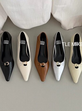 TLE MIKELIN 法式尖头气质浅口单鞋女2026年新款搭扣一脚蹬奶奶鞋