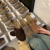 MUMIXI复古真皮厚底皮带扣一脚蹬勃肯鞋 女森系懒人百搭包头半拖鞋