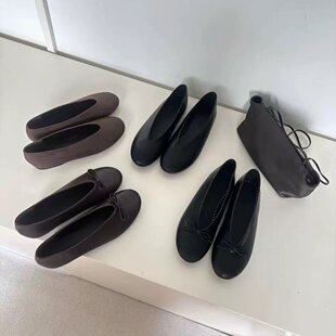 Lamode韩代同款极简圆头浅口平底单鞋软皮舒适软底一脚蹬奶奶鞋女