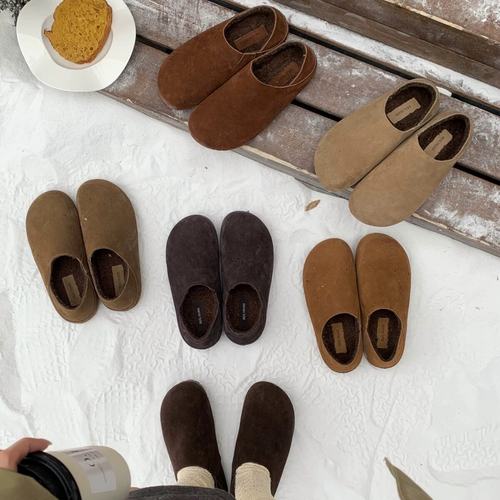 BEILIXUAN 复古加绒勃肯鞋女内增高秋冬一脚蹬圆头博肯单鞋乐福鞋