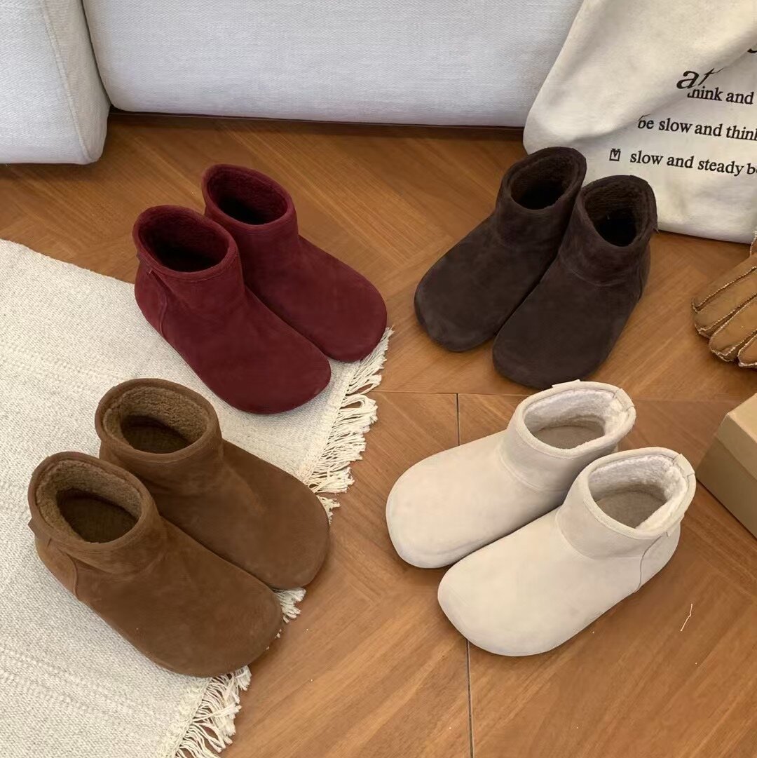 勃肯靴女保暖毛毛真皮雪地短靴