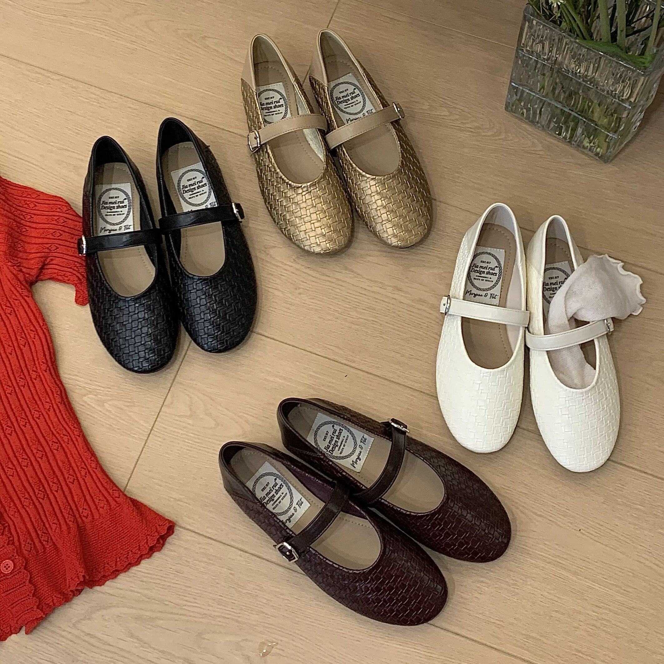 JIA MEI RUI 2026年新款编织玛丽珍鞋女韩版一字带扣平底气质单鞋,女鞋,浅口单鞋,淘宝优惠券,粉丝福利购,淘宝优惠卷