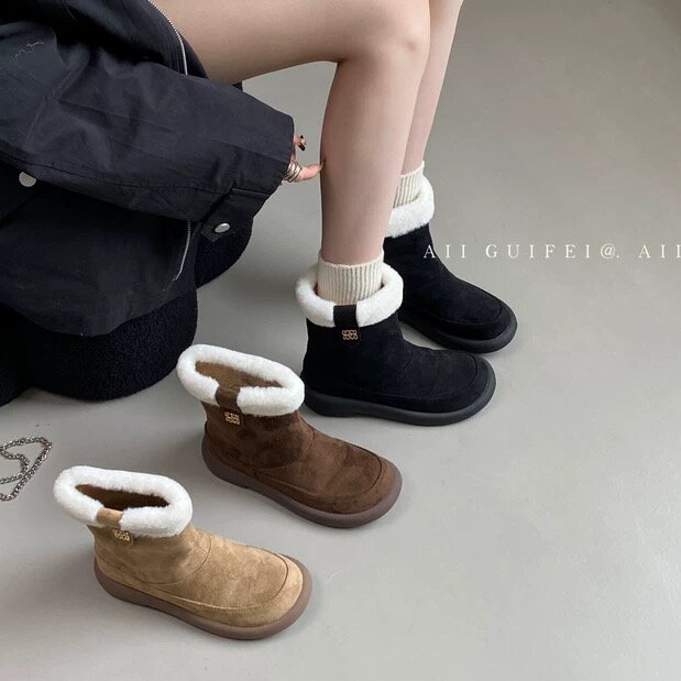 AII GUIFEI韩版复古厚底雪地短靴女2025年秋季新款短筒瘦瘦博肯靴