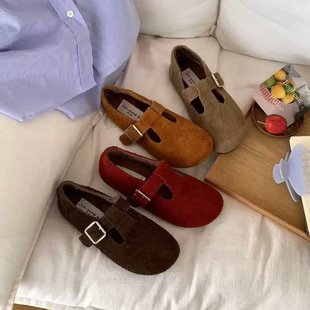 Jinxingqi嘎嘎舒服好穿~秋冬季圆头加绒玛丽珍鞋舒适百搭勃肯鞋女