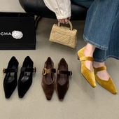 BEAN MONTH 复古风尖头浅口单鞋 COLORED 女细跟一字扣玛丽珍鞋 女