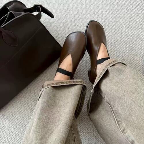 LAMODE韩系极简方头弹力带玛丽珍鞋复古松弛感V口显瘦低跟单鞋女
