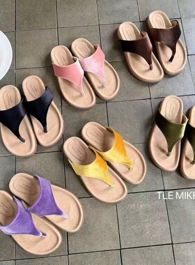 TLEMIKELIN韩版丝绒夹脚厚底人字拖鞋休闲百搭防滑沙滩勃肯凉拖