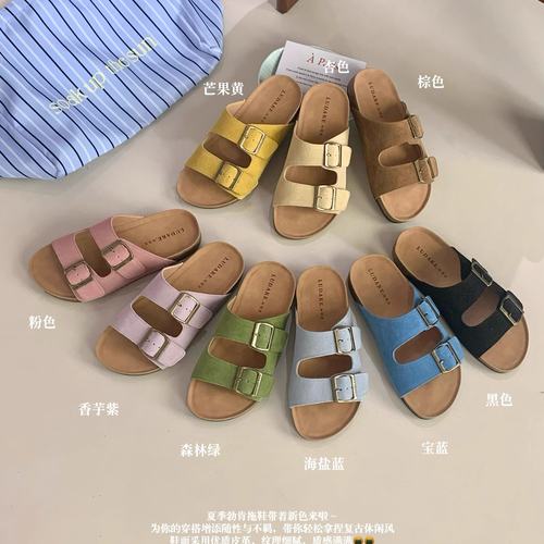 头层牛皮软底凉拖法式女一字
