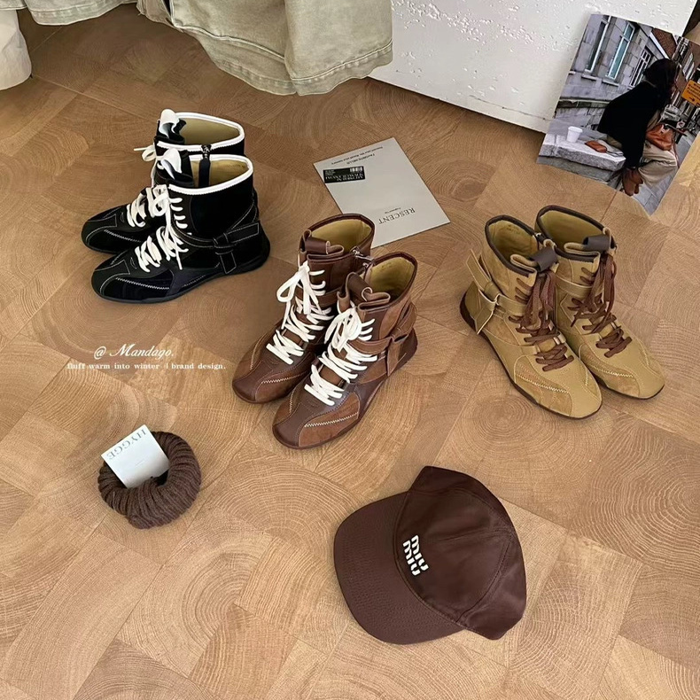 THEMANDAGO芒大果 运动美学～超酷小众设计复古拳击靴绑带马丁靴