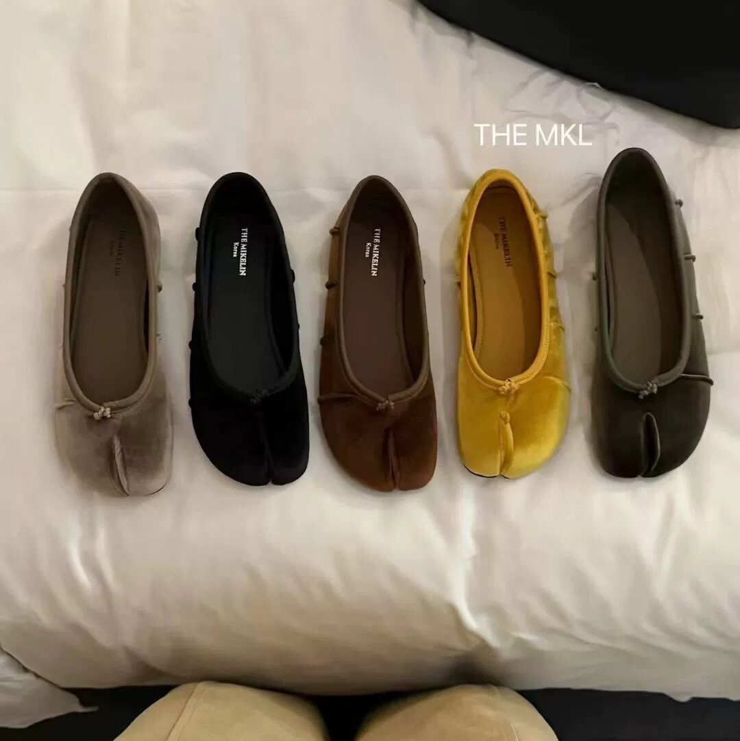 THEMIKELIN网红超火金丝绒分趾猪蹄鞋韩系百搭懒人一脚蹬奶奶单鞋