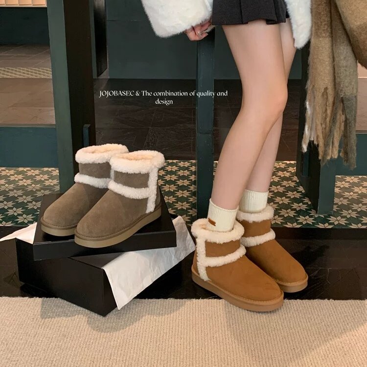 JOJOBASEC厚底雪地靴女冬季2025加绒保暖毛毛短靴防滑棉靴