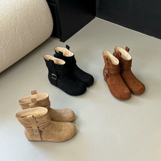 AII GUIFEI韩系内增高短筒博肯靴女2025年秋季新款时尚绒面瘦瘦靴