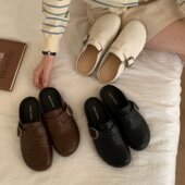 MUMIXI 穆勒半拖 外穿休闲懒人勃肯鞋 复古编织包头拖鞋 女2026春季