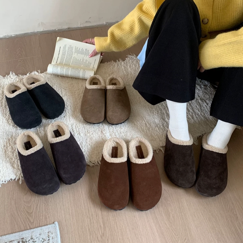 BEILIXUAN 韩版休闲一脚蹬厚底包头半拖女2025秋冬新款加绒勃肯鞋