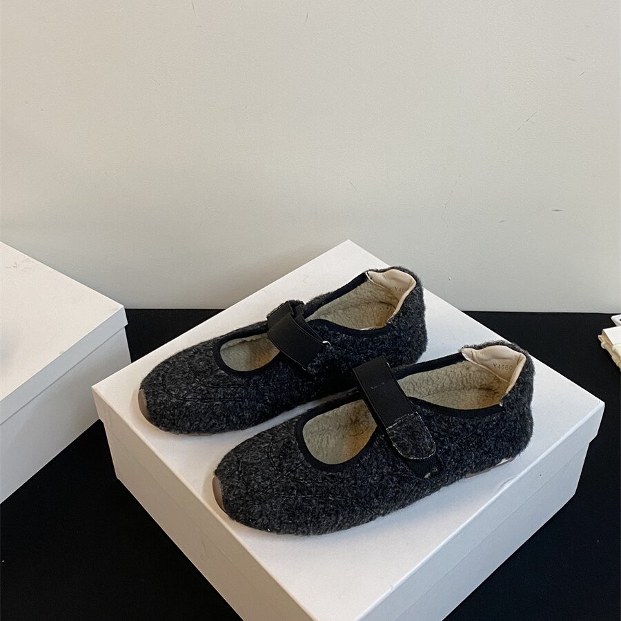 休闲风平底加绒阿甘鞋女鞋子2025冬季新款魔术贴保暖玛丽珍单鞋女