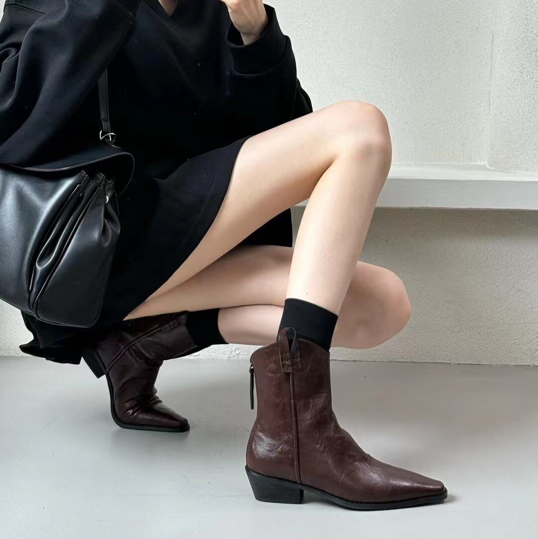 V口靴子百搭小众显瘦西部牛仔靴