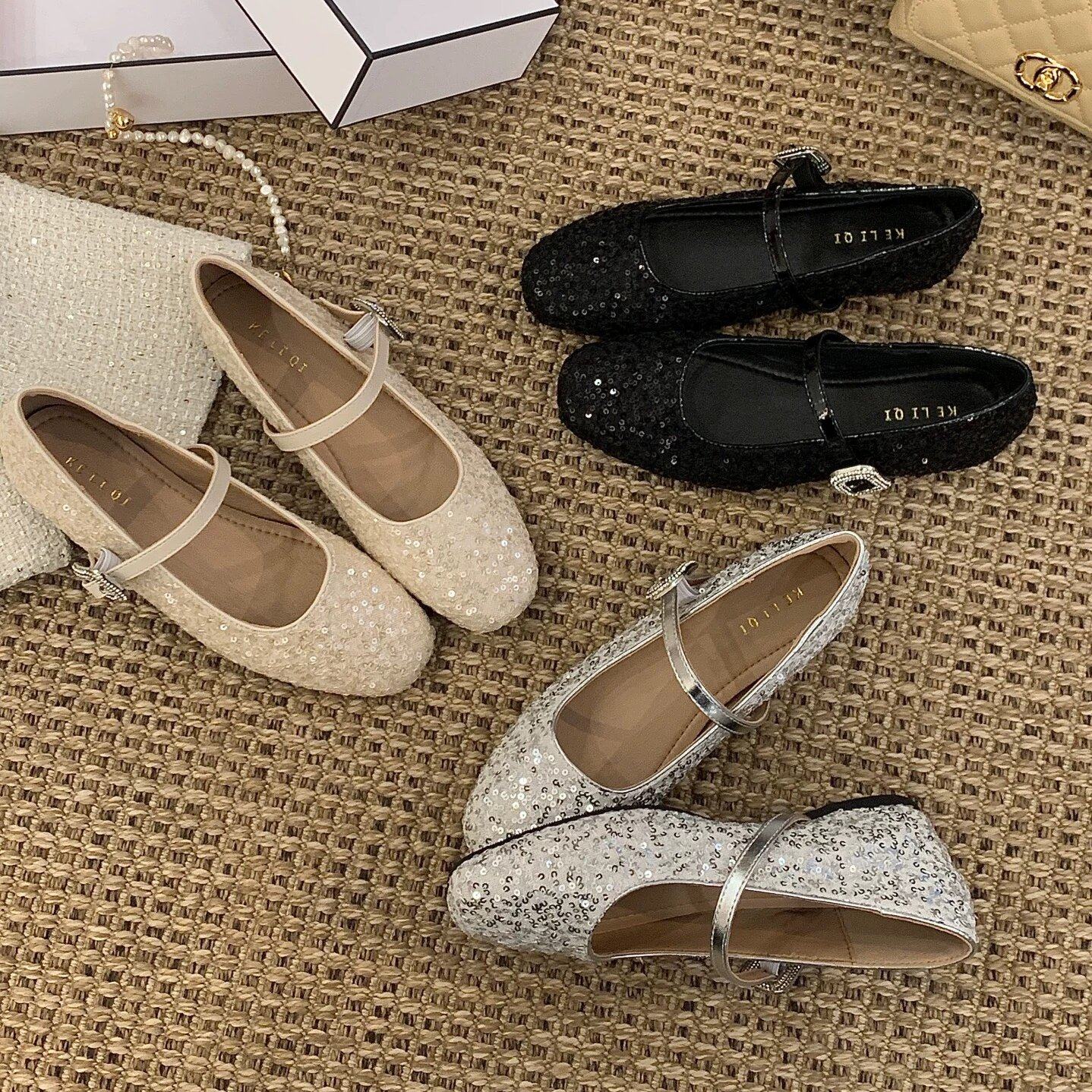 KELIO! 2026新款亮片一字带玛丽珍鞋女气质百搭内增高奶奶鞋单鞋,女鞋,浅口单鞋,淘宝优惠券,粉丝福利购,淘宝优惠卷