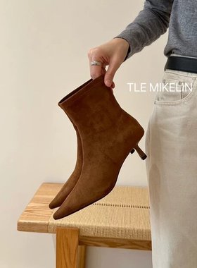 TLE MIKELIN 法式时尚尖头瘦瘦靴女2025秋冬新款气质细跟短筒踝靴