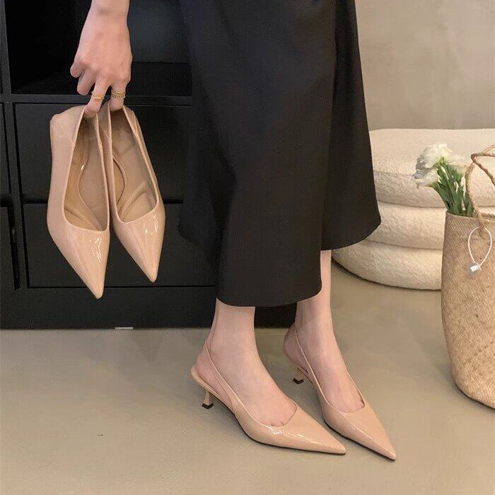 尖头浅口细跟高跟后绊带包头凉鞋