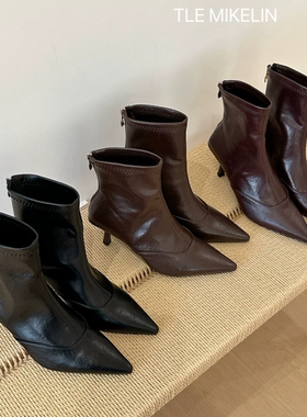 TLE MIKELIN 法式气质设计感瘦瘦靴女2025年秋冬新款短筒时尚踝靴