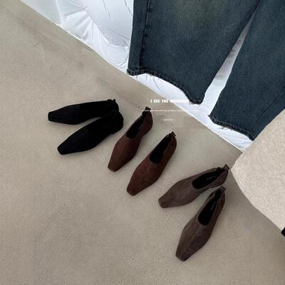 复古气质单鞋平底春秋新款绒面