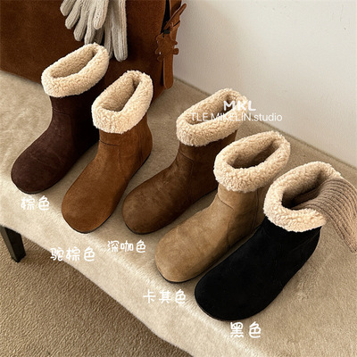 羊羔毛雪地靴加绒两穿保暖短靴