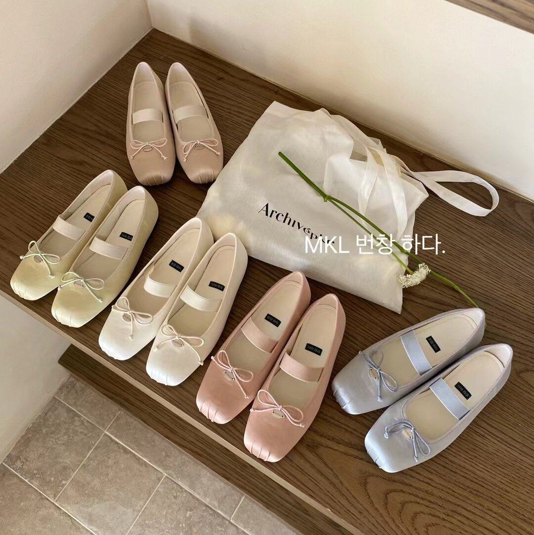 MIKELIN韩国小众缎面蝴蝶结一字带玛丽珍鞋仙女方头软底芭蕾舞鞋