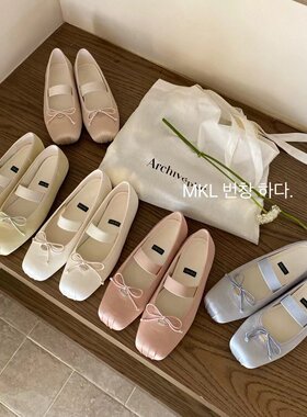 MIKELIN韩国小众缎面蝴蝶结一字带玛丽珍鞋仙女方头软底芭蕾舞鞋