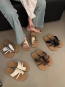 MUMIXI 女 复古简约百搭套趾懒人平底拖鞋 网红同款 高级配色ins韩版