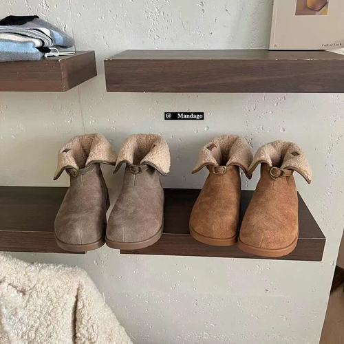 THEMANDAGO芒大果 秋冬复古短靴加绒保暖厚底雪地靴毛毛短筒棉靴