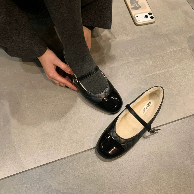 MIBEILIN高级感黑色小香风加绒平底单鞋秋冬加绒百搭通勤玛丽珍鞋,女鞋,浅口单鞋,淘宝优惠券,粉丝福利购,淘宝优惠卷