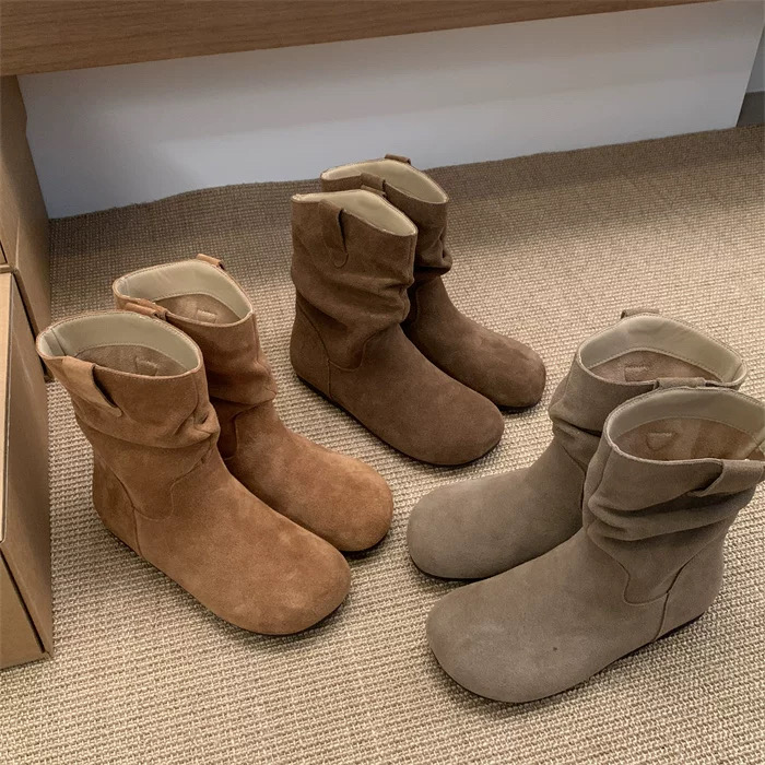 新款复古真皮内增高套筒勃肯短靴