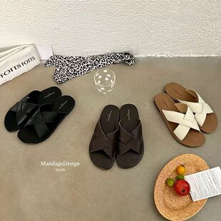 Mandago芒大果 自带懒惰氛围感凉拖鞋女外穿休闲百搭交叉平底拖鞋