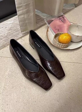 THEMANDAGO芒大果时髦极简秀气方头低跟单鞋韩版高级感百搭小皮鞋