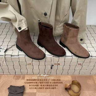 THEMANDAGO芒大果复古绒面圆头粗跟西部牛仔靴韩版 极简百搭马丁靴