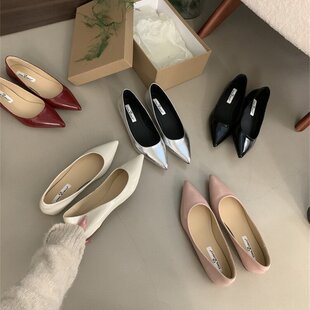 显瘦一脚蹬气质通勤鞋 漆皮平底单鞋 内增高尖头鞋 OKLEIBO莱宝法式