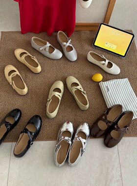 TLE MIKELIN 2026新款法式复古交叉带玛丽珍鞋女平底百搭圆头单鞋