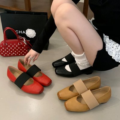 SHOE-REN韩式复古芭蕾舞鞋浅口单鞋内增高玛丽珍鞋水钻装饰圆头鞋