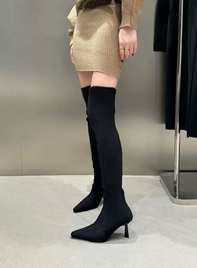 Chic Update:)25SS! 性感小辣椒~欧美尖头细跟加绒过膝长靴瘦瘦靴