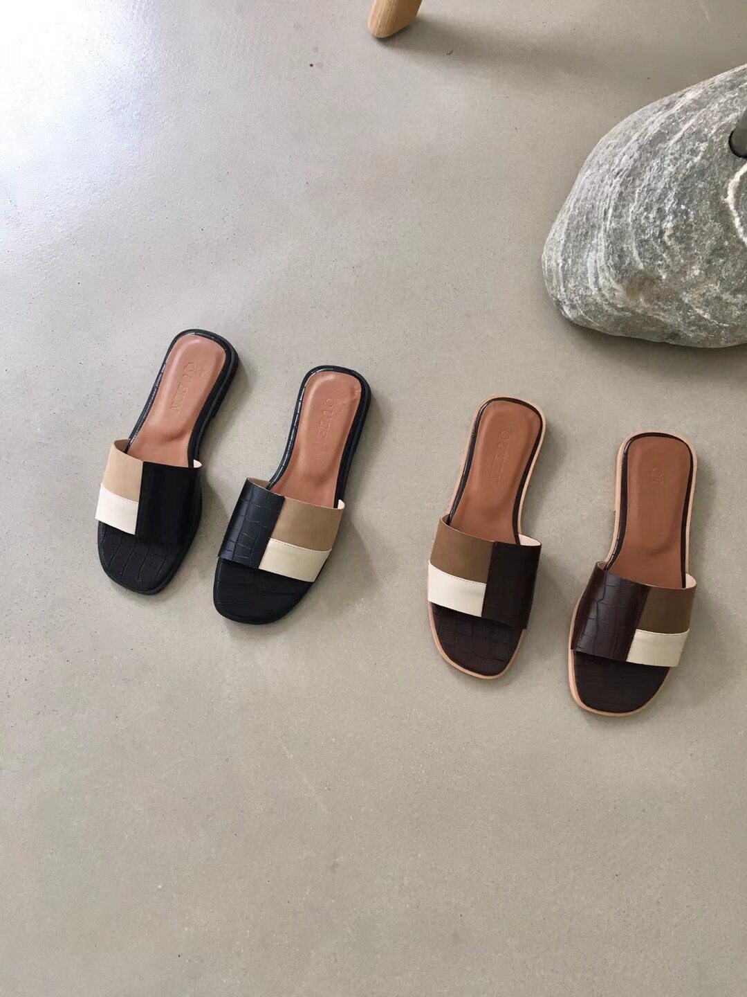 run into spring |拼色 石头纹 拖鞋 自制