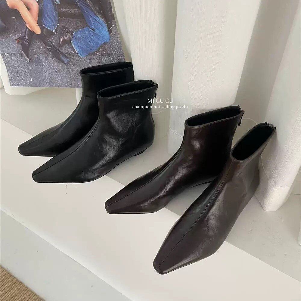 MIGUGU米谷谷 法式极简风弹力瘦瘦尖头后拉链低跟百搭短靴及裸靴,女鞋,时装靴,淘宝优惠券,粉丝福利购,淘宝优惠卷