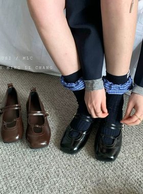 MUSI复古韩系内增高3cm单鞋女春秋新款浅口软皮百搭时髦玛丽珍鞋