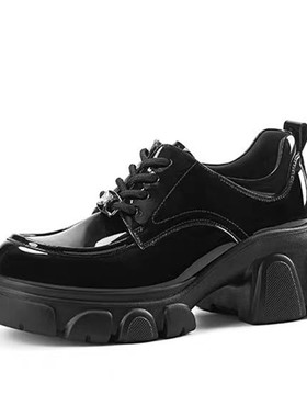 HS252506商场同款哈森2025春季新款粗跟圆头休闲系带厚底女乐福鞋