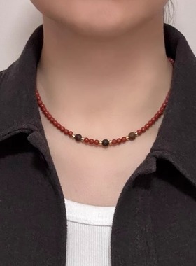 新中式红色天然石串珠项链女圣诞新年氛围感休闲锁骨链颈链