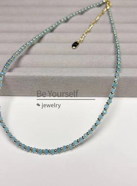 法式高级感淡蓝色天然石串珠项链女简约百搭超仙显气质颈链锁骨链