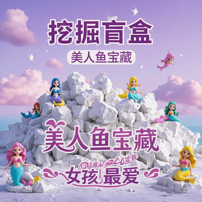 挖掘玩具考古儿童 diy手工夜光宝石美人鱼恐龙琥珀盒